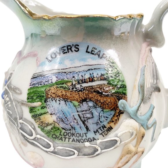 Vtg Dragonware Lusterware Creamer Moriage Lovers Leap Chattanooga TN Souvenir - Picture 3 of 12